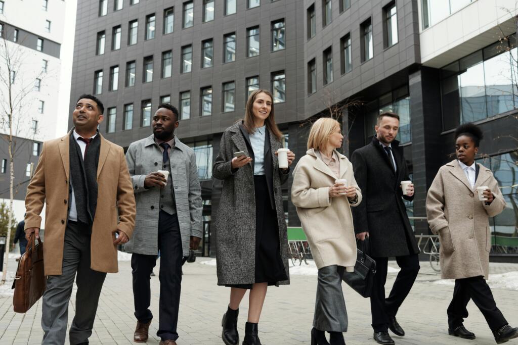 people are walking in the street together